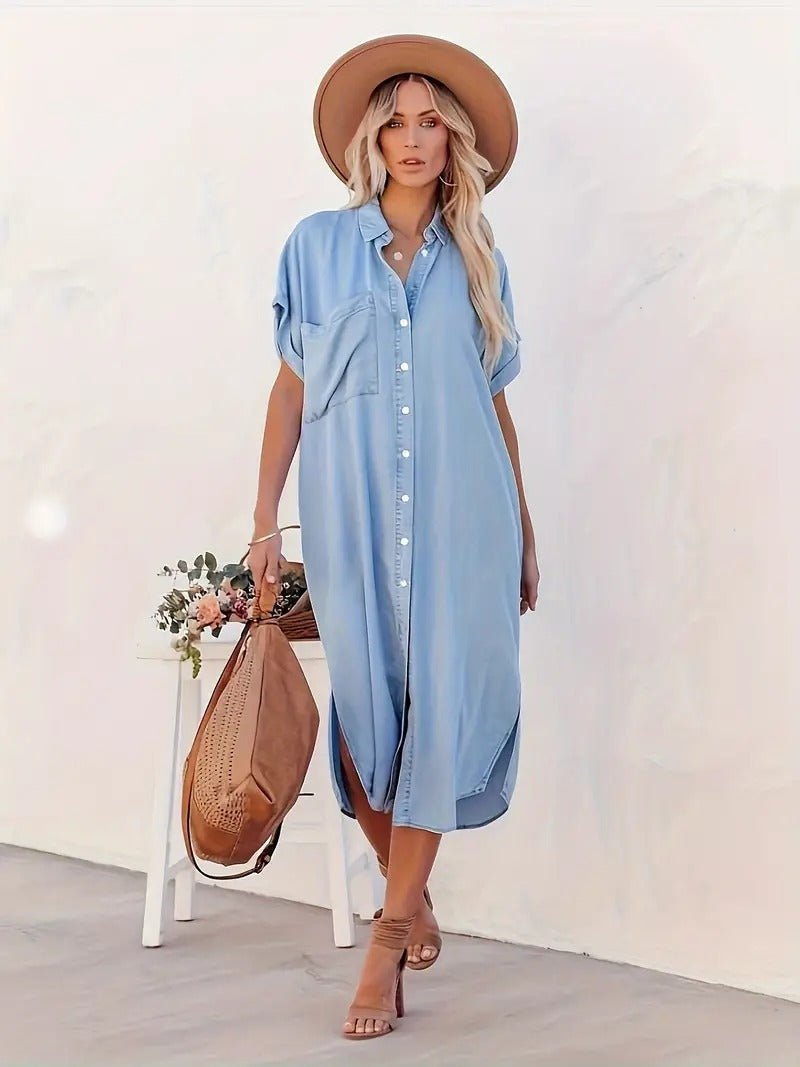 Kurzärmeliges Kleid mit Knöpfen für Damen