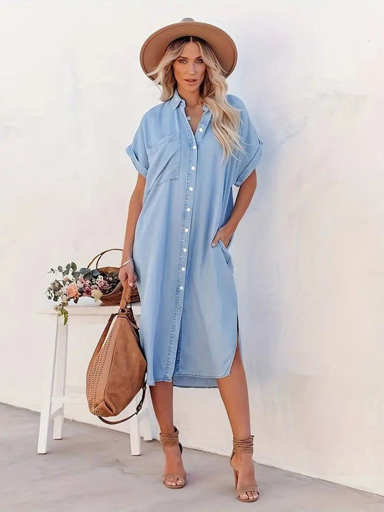 Kurzärmeliges Kleid mit Knöpfen für Damen