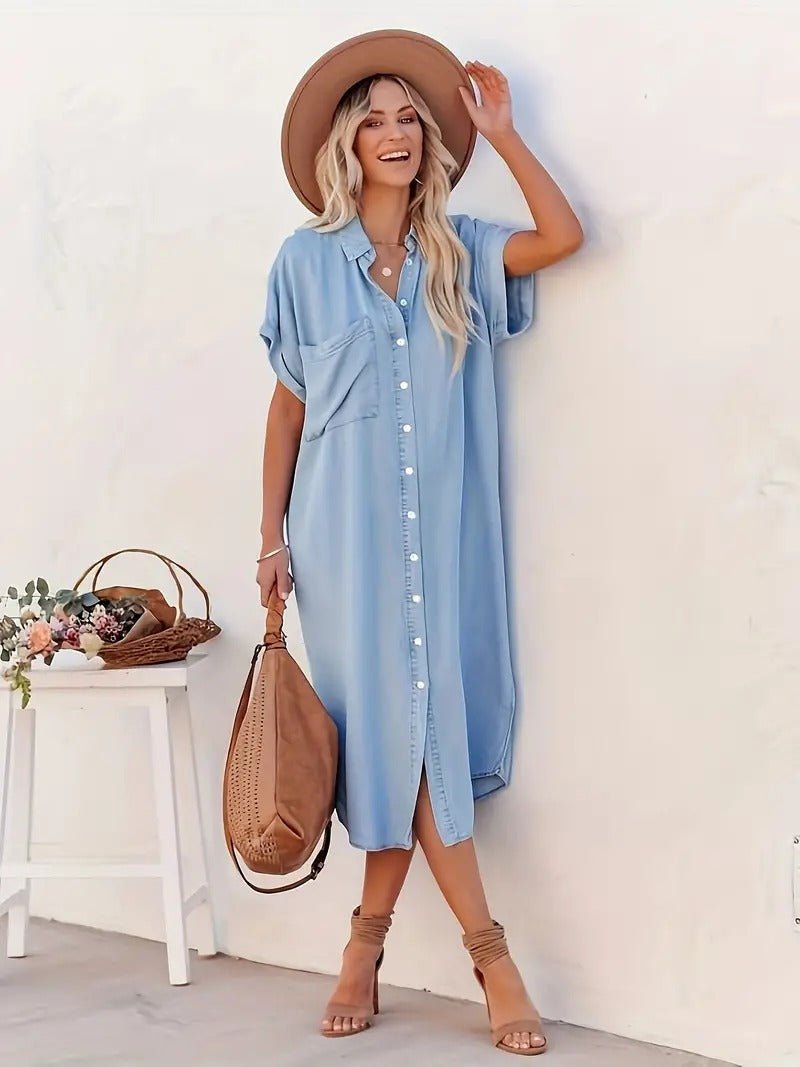 Kurzärmeliges Kleid mit Knöpfen für Damen