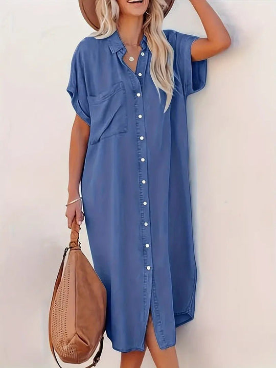 Kurzärmeliges Kleid mit Knöpfen für Damen