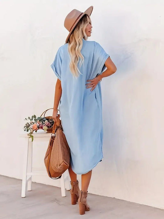 Kurzärmeliges Kleid mit Knöpfen für Damen