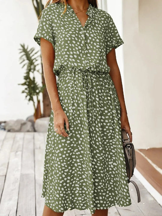 Kurzarm Print Midikleid mit Kordelzug für Damen