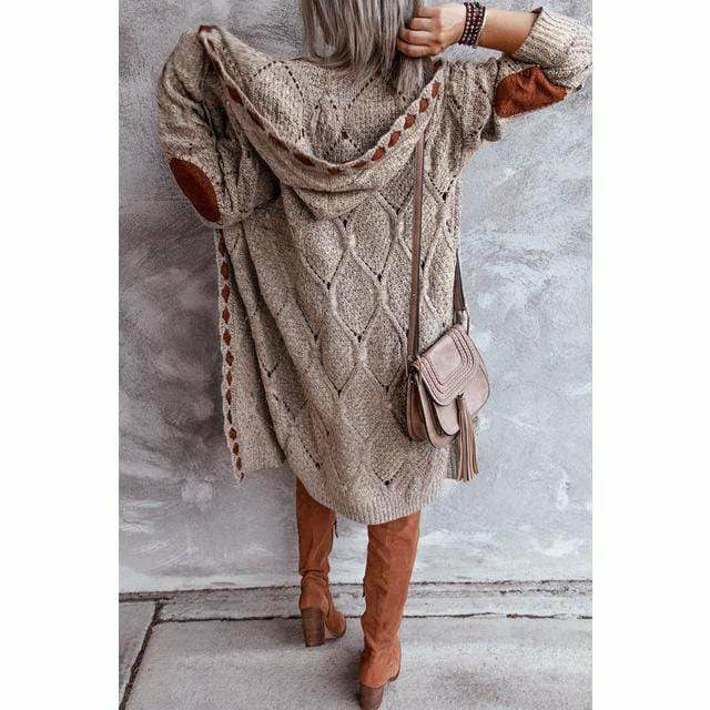 Lässige lange Strickjacke mit Kapuze für Frauen