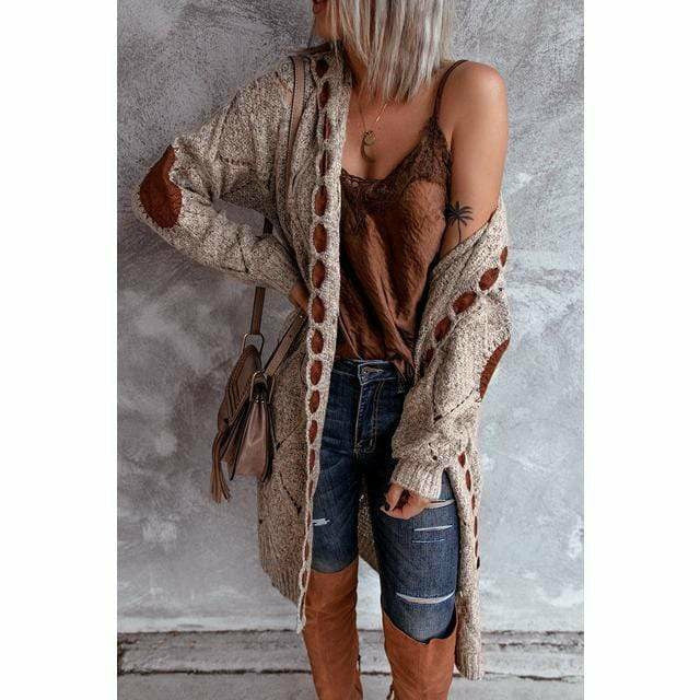 Lässige lange Strickjacke mit Kapuze für Frauen