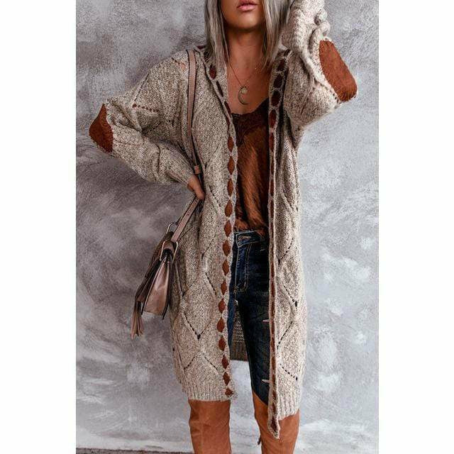 Lässige lange Strickjacke mit Kapuze für Frauen