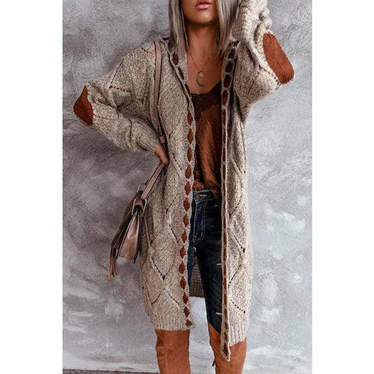 Lässige lange Strickjacke mit Kapuze für Frauen