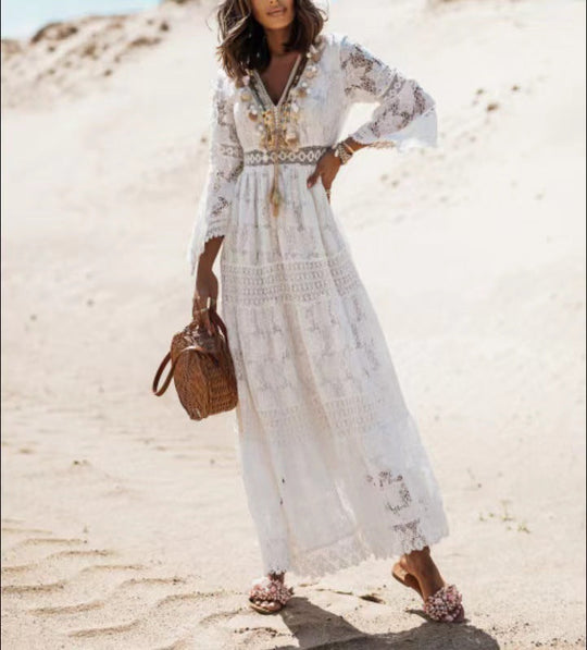Boho V-Ausschnitt Maxikleid für Damen