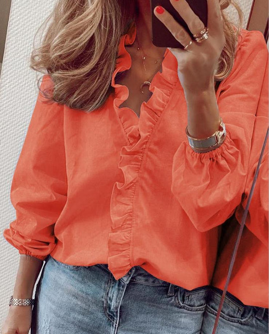 Beau | Bluse mit Rüschen und V-Ausschnitt